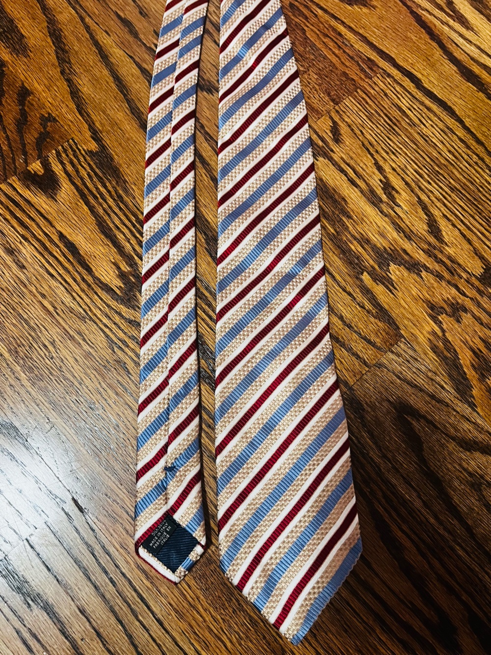 Canali Striped Silk Tie in Light Blue, Burgundy & Cream